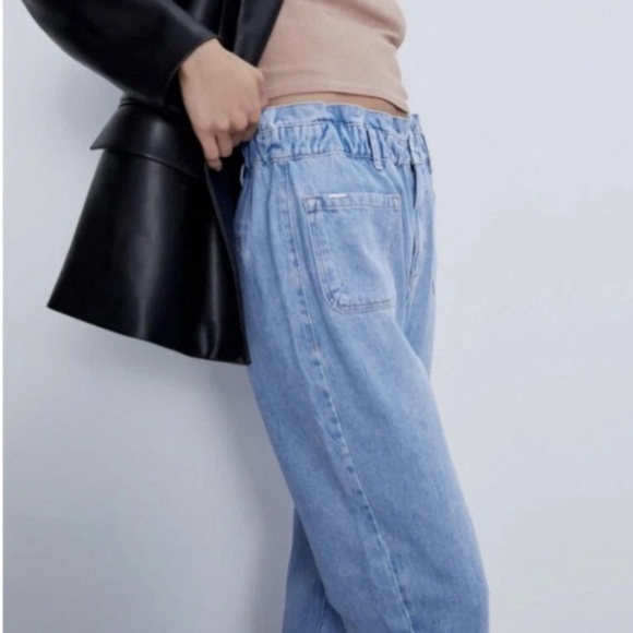Zara Baggy Paperbag jeans with front patch pockets size 6, EUC - Picture 2 of 12